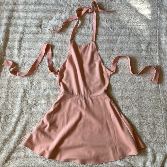 ✨SOLD✨ LPA •  Dress 261 - Halter Tie Back Skater Mini Dress in Blush - Picture 4 of 16